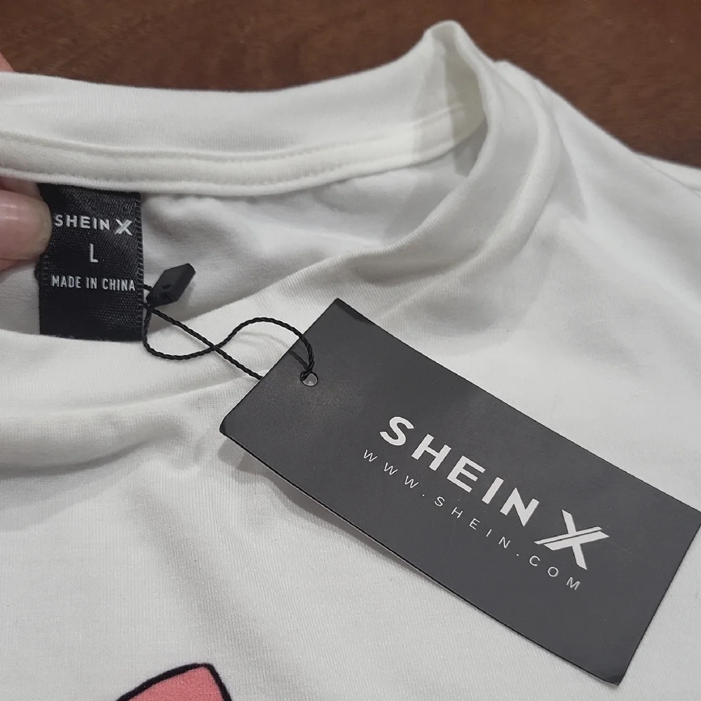 SHEIN White Tee with Cat Postal Graphic